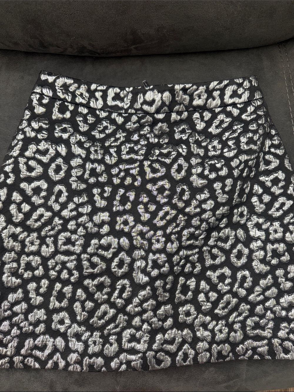 Metallic Silver Leopard Jacquard Mini Skirt by Michael Kors
